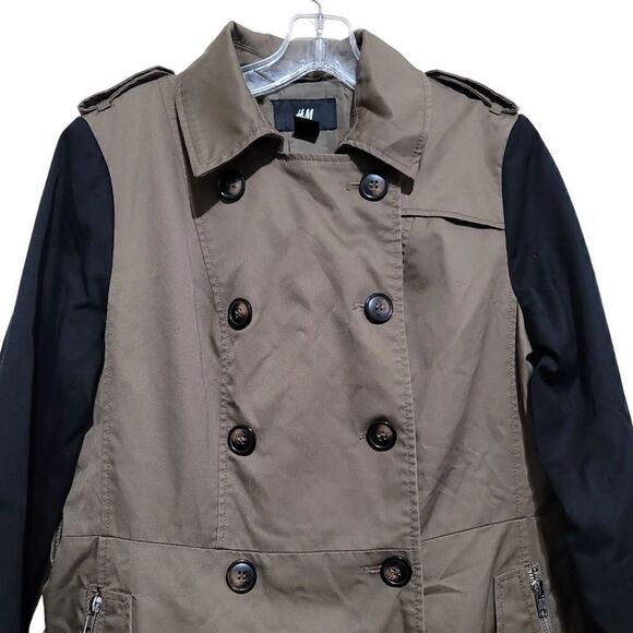 HM Brown and Black ColorBlock Trench Coat Sz 10 - Picture 6 of 8
